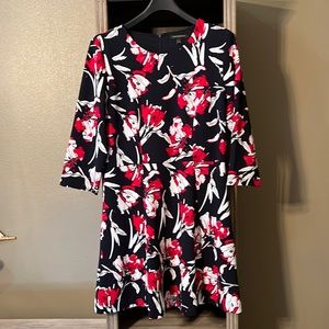 Navy red and white floral print dress